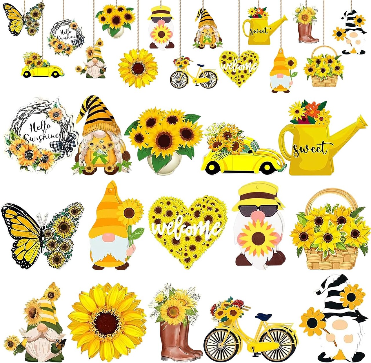 Sunflower Gnome Ornaments for Tree Summer Sunflower Wood Hanging Ornaments Gnome Christmas Ornaments Party Supplies